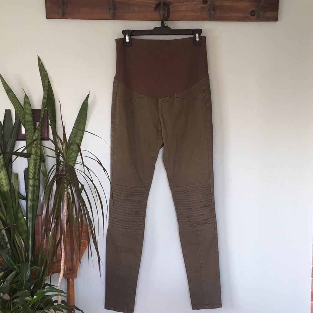H&M Mama olive green moto jeans